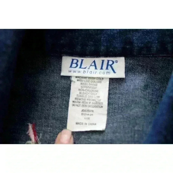 Blair Women's Large Embroidered Floral Collared Chambray Button-Up Denim Shacket - Picture 9 of 9